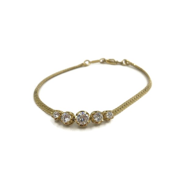 Dainty Gold Tone Rhinestone Bracelet - Picture 3 of 5